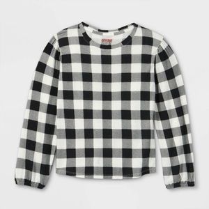 Cat and Jack NWT Girls Cozy Long Sleeve T-Black and Cream Plaid